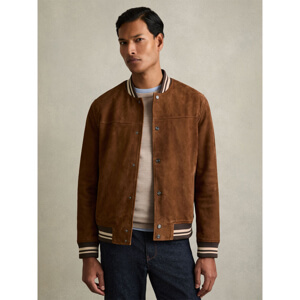 REISS BANRIDGE Suede Stripe Trim Bomber Jacket